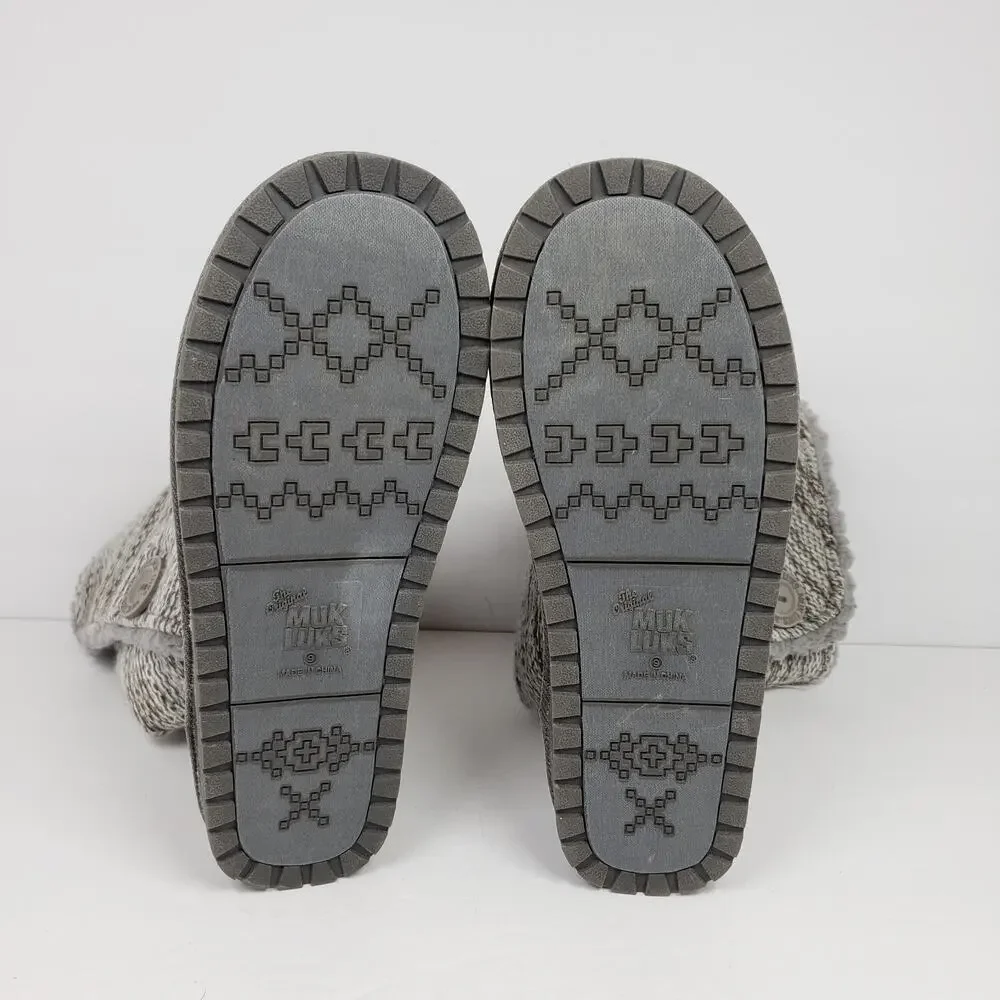 Muk Luks Liza Womens Size 9 Gray Knit Pull On Side Buttons Casual Slipper Boots
